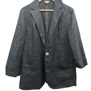 J Jill Black Linen Blazer Women’s Medium Lightweight 1 Button Jacket